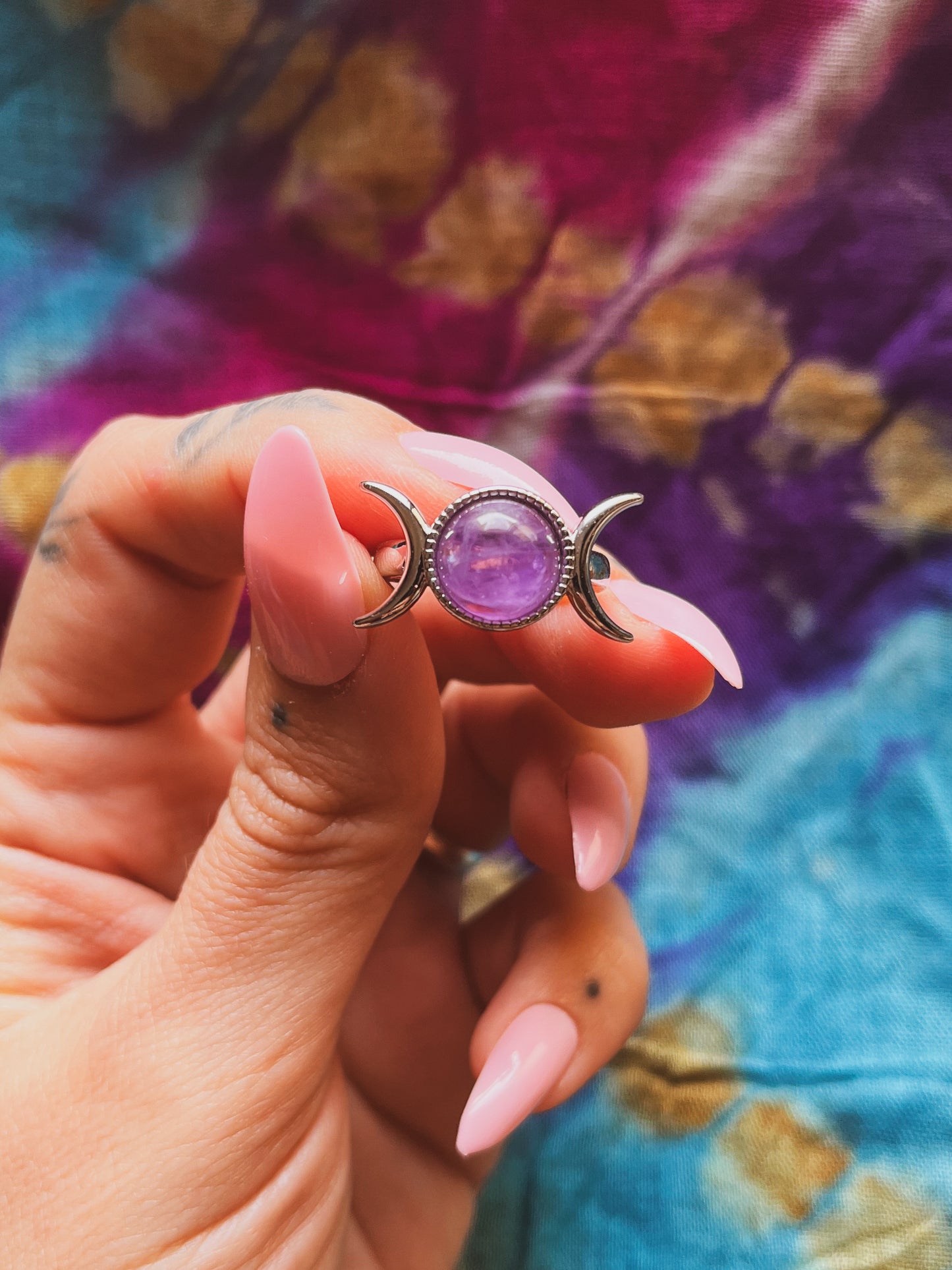 Anillo triple diosa amatista (ajustable)