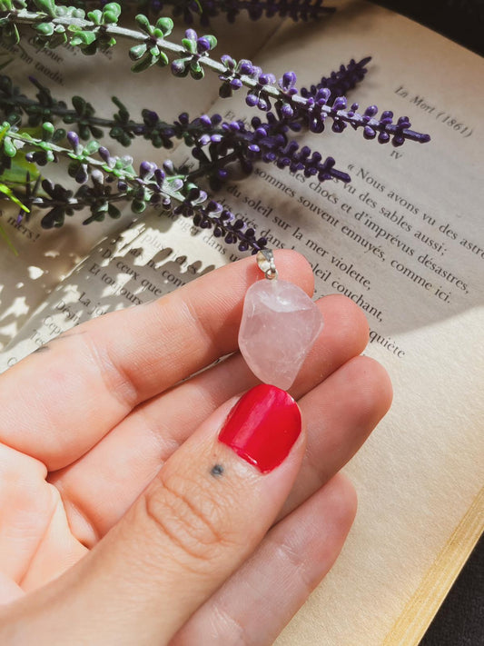 Colgante rodado cuarzo rosa/cuarzo ahumado (NO incluye cadena)