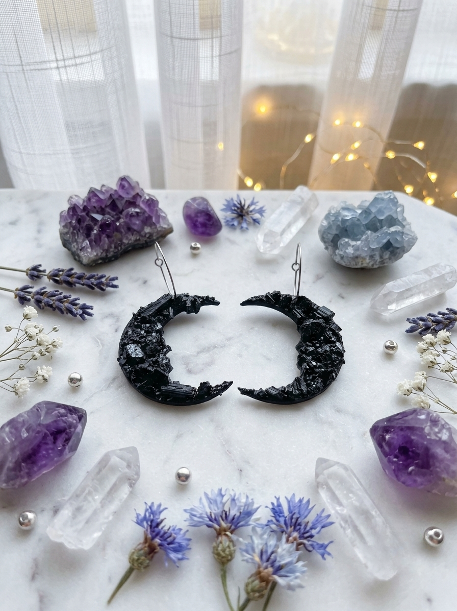 Pendientes Morrigan| turmalina negra