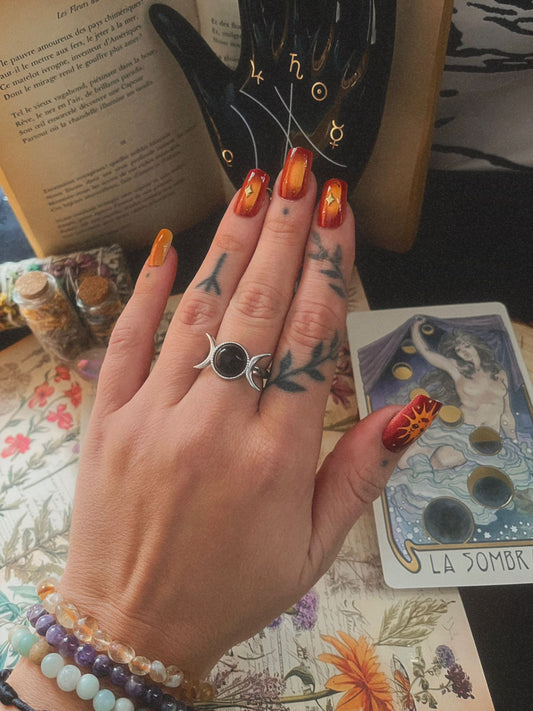 Anillo triple diosa amatista (ajustable)