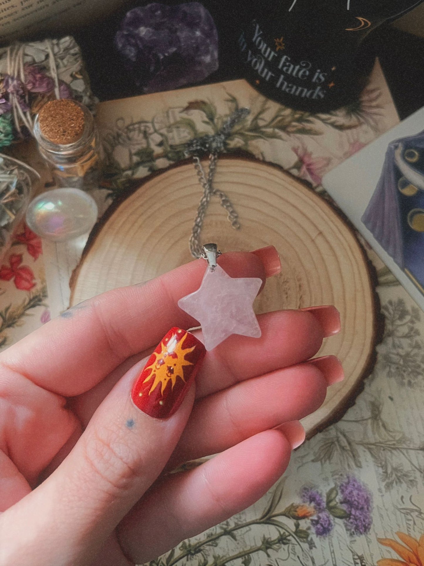 Colgante estrella cuarzo rosa