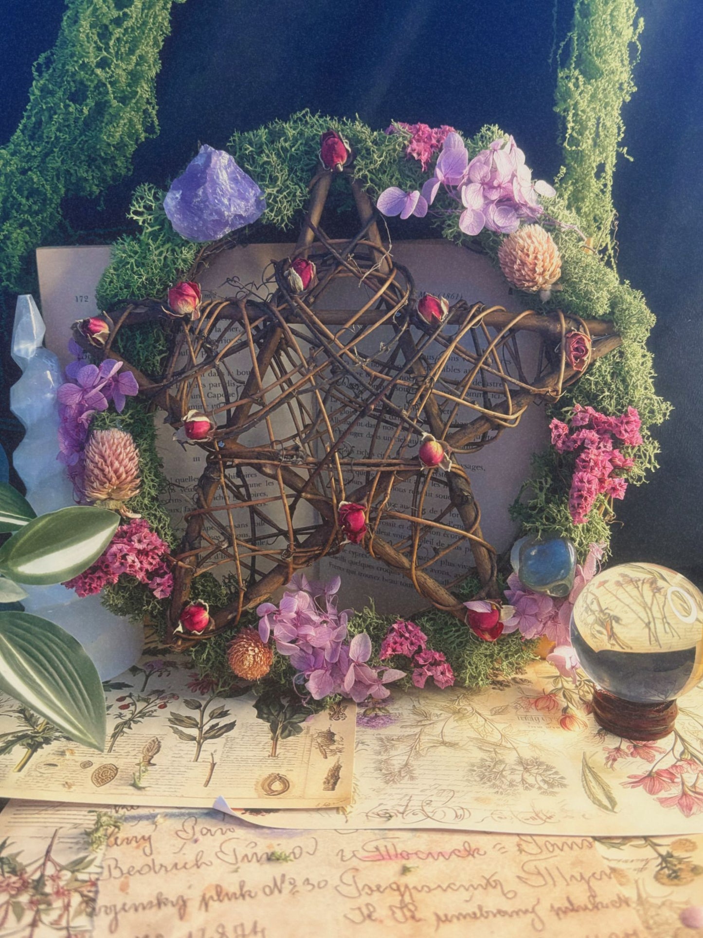 Corona flores Brigid (amatista y cuarzo aqua aura)